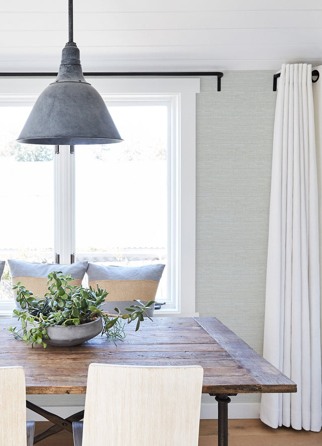 Agave Sky Blue Faux Grasscloth Wallpaper with Raised Ink Texture - Chesapeake 3124-24278