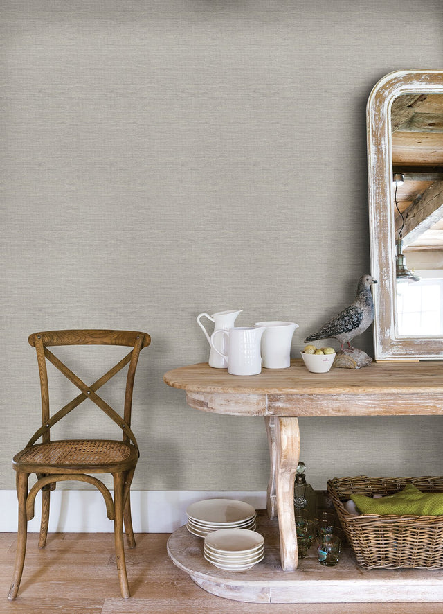 Agave Grey Faux Grasscloth Wallpaper with Textured Faux Woven Pattern, Traditional Style - Chesapeake 3124-24279