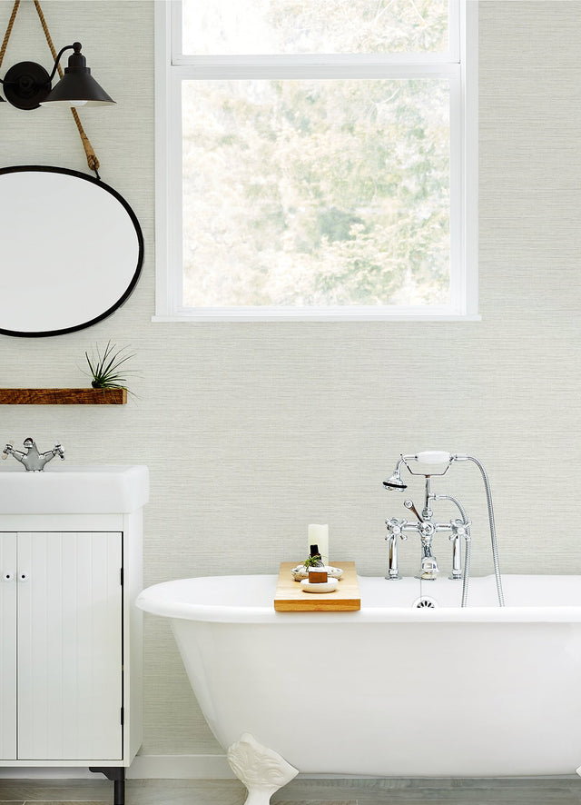 Agave Light Grey Faux Grasscloth Wallpaper with Textured Faux Grasscloth Pattern - Chesapeake 3124-24281