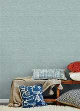 Agave Aqua Faux Grasscloth Wallpaper with Raised Ink Texture - Chesapeake 3124-24282