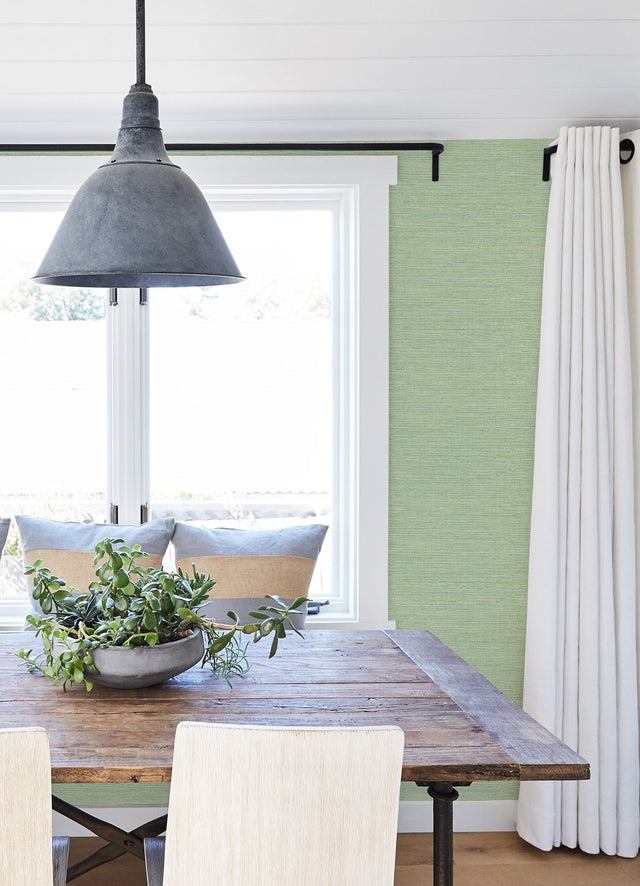 Agave Green Faux Grasscloth Wallpaper with Textured Faux Grasscloth Pattern - Chesapeake 3124-24284