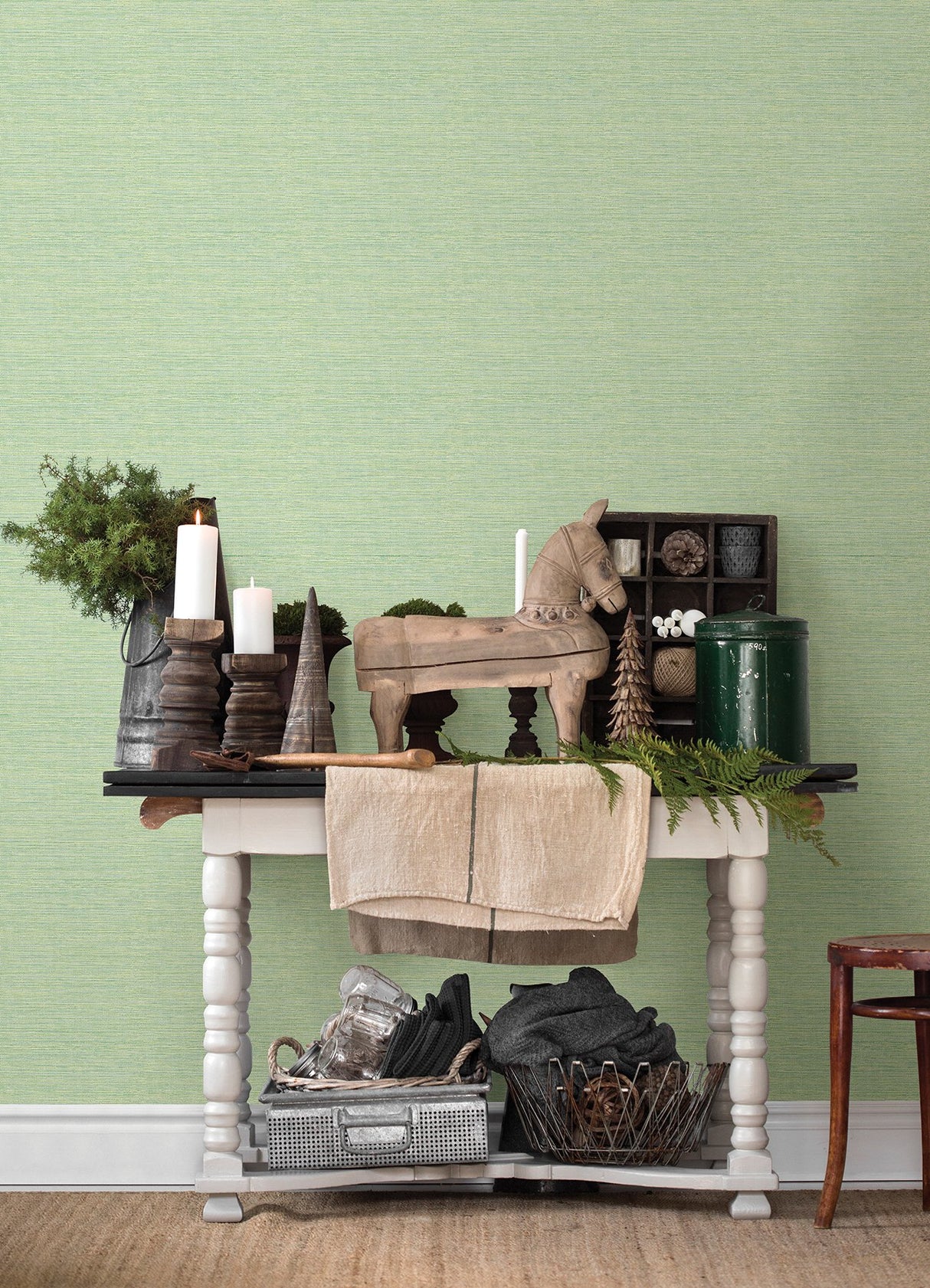 Agave Green Faux Grasscloth Wallpaper with Textured Faux Grasscloth Pattern - Chesapeake 3124-24284