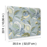 Bohemian Blue Jacobean Wallpaper with Botanical Farmhouse Style - Chesapeake 3125-72300