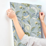 Bohemian Blue Jacobean Wallpaper with Botanical Farmhouse Style - Chesapeake 3125-72300