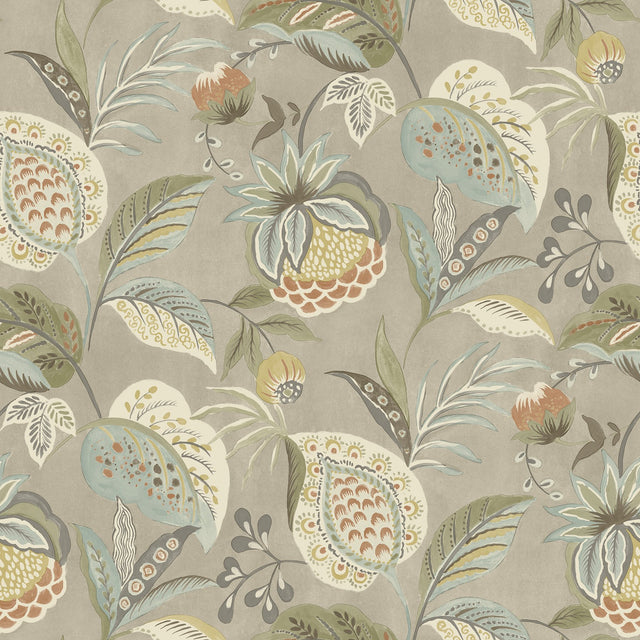 Bohemian Taupe Jacobean Wallpaper with Botanical Jacobean Motif - Chesapeake 3125-72301