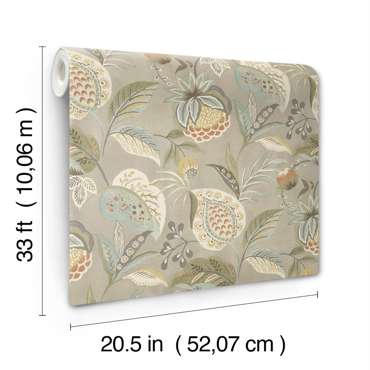 Bohemian Taupe Jacobean Wallpaper with Botanical Jacobean Motif - Chesapeake 3125-72301