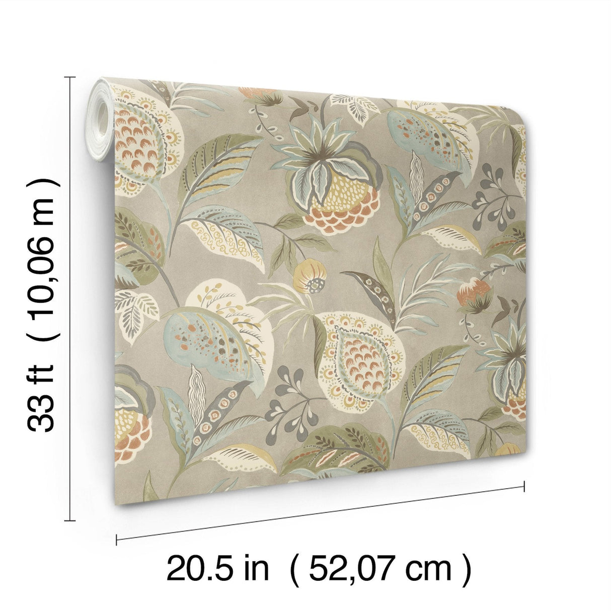 Bohemian Taupe Jacobean Wallpaper with Botanical Jacobean Motif - Chesapeake 3125-72301SAM