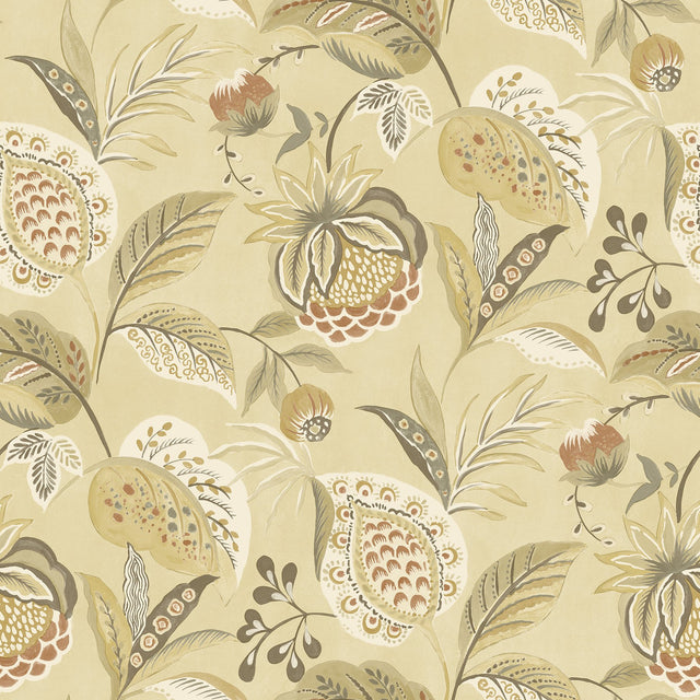 Bohemian Mustard Jacobean Wallpaper with Botanical Farmhouse Style - Chesapeake 3125-72302