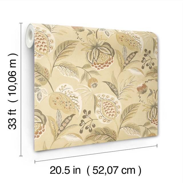 Bohemian Mustard Jacobean Wallpaper with Botanical Farmhouse Style - Chesapeake 3125-72302
