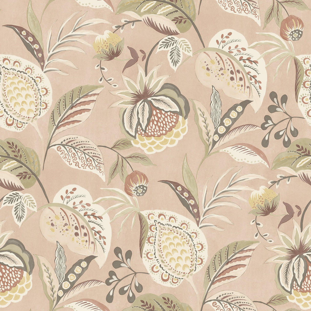 Bohemian Blush Jacobean Wallpaper with Botanical Jacobean Pattern - Chesapeake 3125-72303