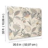 Bohemian Grey Jacobean Wallpaper with Botanical Farmhouse Motif - Chesapeake 3125-72304