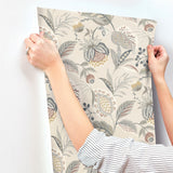 Bohemian Grey Jacobean Wallpaper with Botanical Farmhouse Motif - Chesapeake 3125-72304