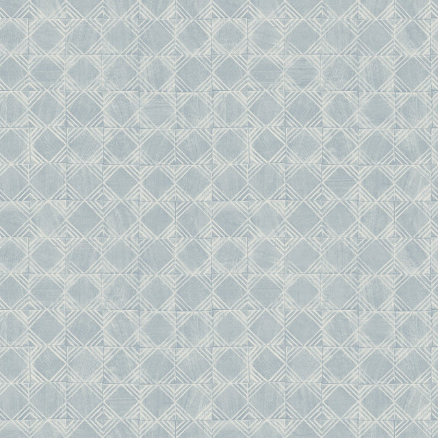 Button Block Blue Geometric Wallpaper with Hand-Drawn Quilt Motif - Chesapeake 3125-72305
