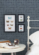 Button Block Navy Geometric Wallpaper with Farmhouse Graphic Motif - Chesapeake 3125-72306