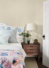 Button Block Taupe Geometric Wallpaper with Farmhouse Geometrics Pattern - Chesapeake 3125-72307