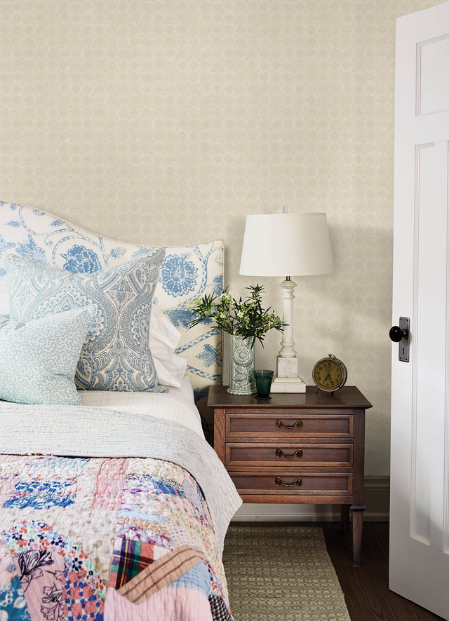 Button Block Taupe Geometric Wallpaper with Farmhouse Geometrics Pattern - Chesapeake 3125-72307