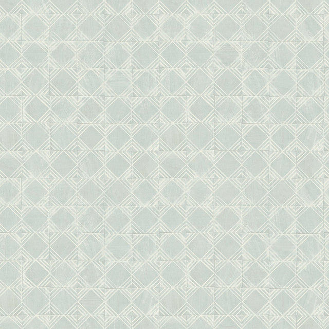 Button Block Aqua Geometric Wallpaper with Handcrafted Quilt-Inspired Square Motif - Chesapeake 3125-72308
