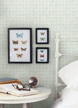 Button Block Aqua Geometric Wallpaper with Handcrafted Quilt-Inspired Square Motif - Chesapeake 3125-72308