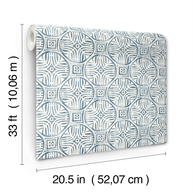 Sandee Navy Medallion Wallpaper with Modern Graphic Medallions - Chesapeake 3125-72310