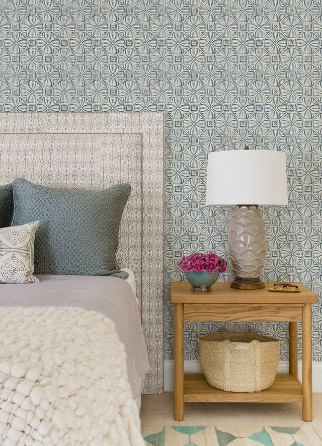 Sandee Navy Medallion Wallpaper with Modern Graphic Medallions - Chesapeake 3125-72310
