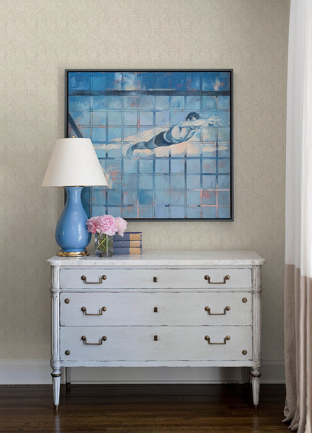 Sandee Dove Medallion Neutral Wallpaper with Modern Graphic Medallions - Chesapeake 3125-72311