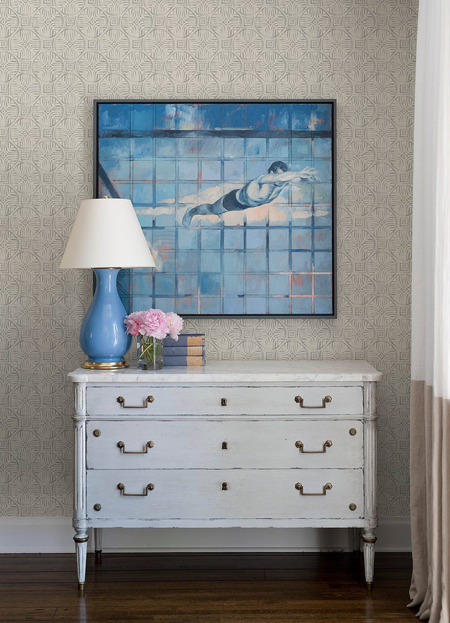 Sandee Grey Medallion Wallpaper with Modern Graphic Medallions - Chesapeake 3125-72313