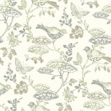 Malmo Green Trail Wallpaper with Birds and Butterflies Farmhouse Sure Strip - Chesapeake 3125-72315