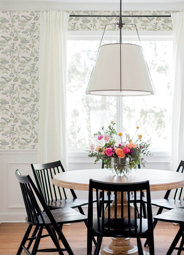 Malmo Green Trail Wallpaper with Birds and Butterflies Farmhouse Sure Strip - Chesapeake 3125-72315
