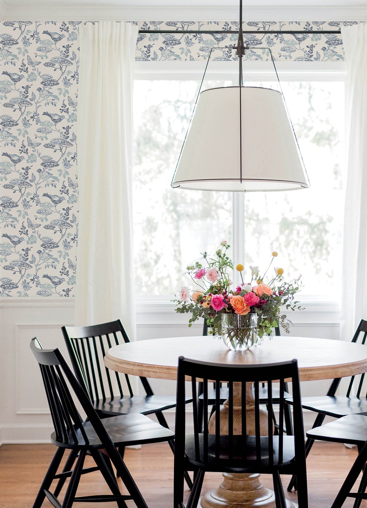 Malmo Blue Trail Wallpaper with Birds and Butterflies Farmhouse Sure Strip - Chesapeake 3125-72316