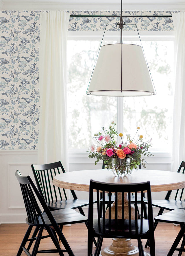 Malmo Blue Trail Wallpaper with Birds and Butterflies Farmhouse Sure Strip - Chesapeake 3125-72316