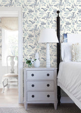 Malmo Blue Trail Wallpaper with Birds and Butterflies Farmhouse Sure Strip - Chesapeake 3125-72316