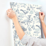 Malmo Blue Trail Wallpaper with Birds and Butterflies Farmhouse Sure Strip - Chesapeake 3125-72316