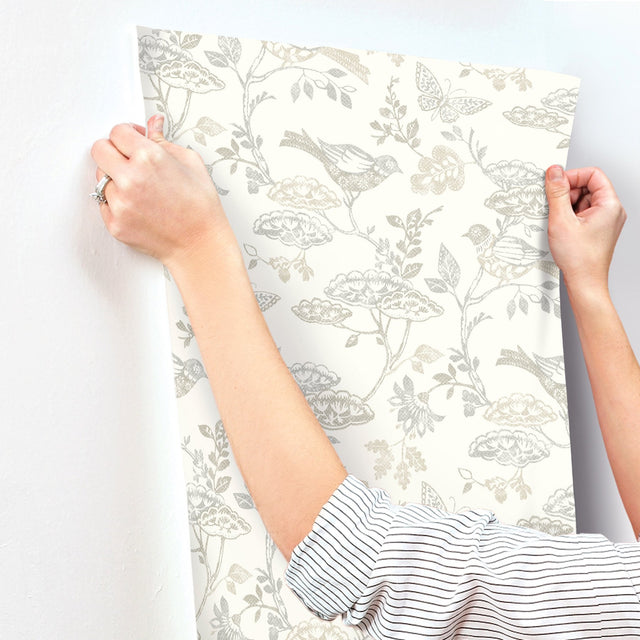 Malmo Grey Trail Wallpaper with Birds and Butterflies Pattern - Chesapeake 3125-72317