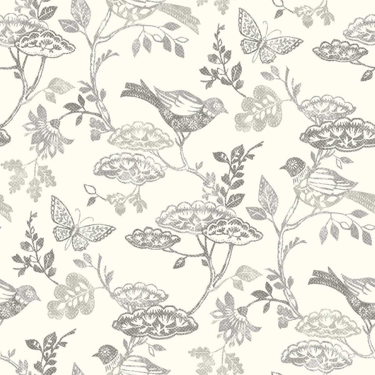 Malmo Black Trail Wallpaper with Birds and Butterfly Farmhouse Pattern ...