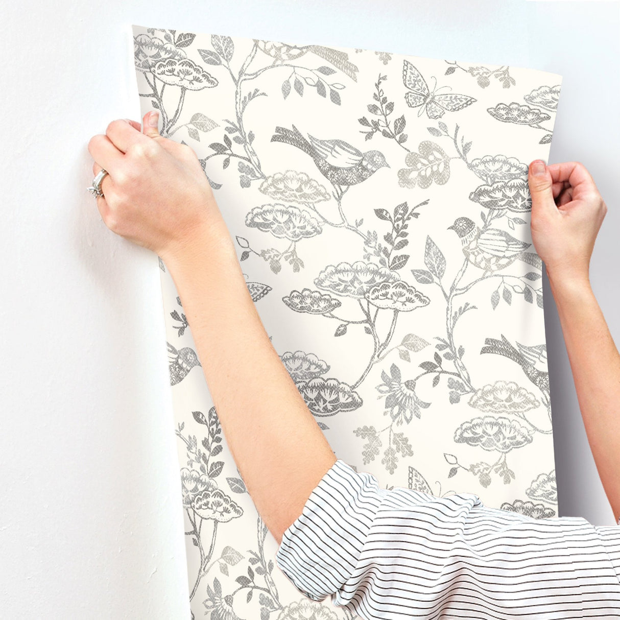 Malmo Black Trail Wallpaper with Birds and Butterfly Farmhouse Pattern - Chesapeake 3125-72319