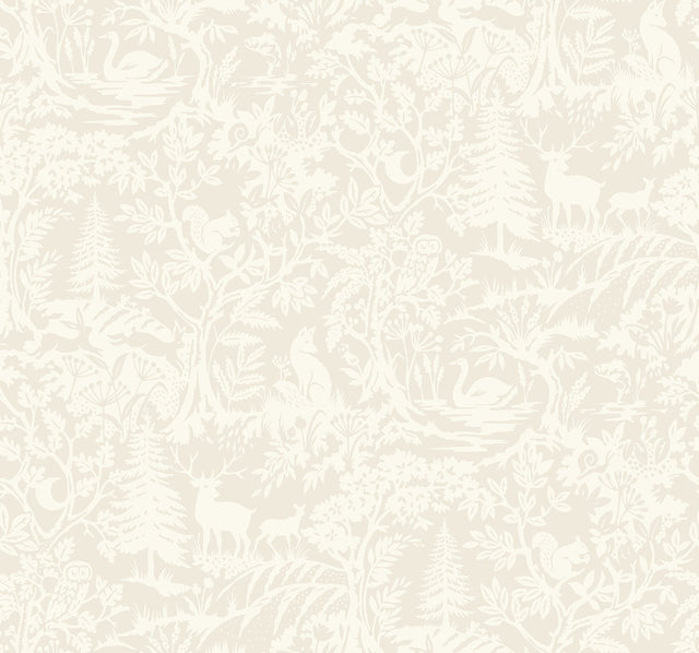 Alrick Dove Forest Venture Wallpaper with Woodland Animal Silhouette in Off-White - Brewster 3125-72320