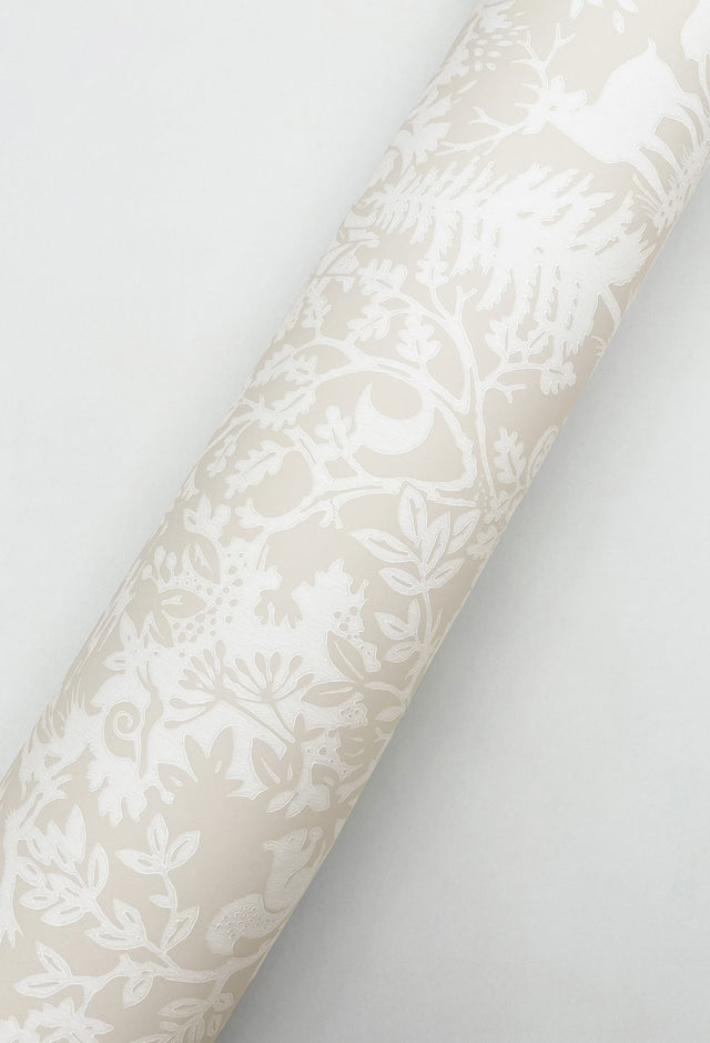 Alrick Dove Forest Venture Wallpaper with Woodland Animal Silhouette in Off-White - Brewster 3125-72320