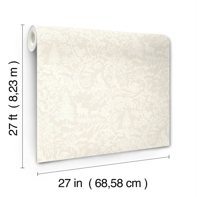 Alrick Dove Forest Venture Wallpaper with Woodland Animal Silhouette in Off-White - Brewster 3125-72320