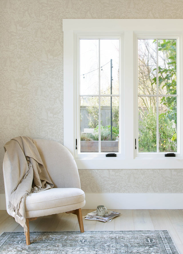 Alrick Dove Forest Venture Wallpaper with Woodland Animal Silhouette in Off-White - Brewster 3125-72320