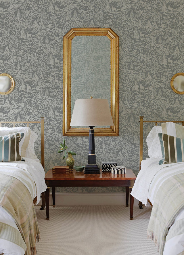 Alrick Charcoal Forest Venture Wallpaper with Woodland Animals Motif - Chesapeake 3125-72321