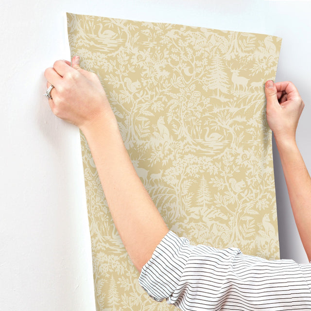 Alrick Mustard Forest Venture Wallpaper with Farmhouse Animals Motif - Chesapeake 3125-72322