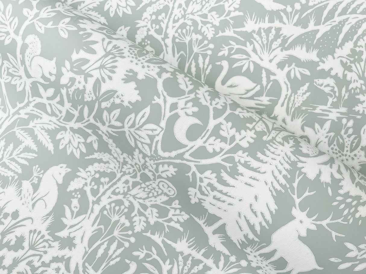 Alrick Sage Forest Venture Wallpaper with Woodland Animals in Farmhouse Style - Chesapeake 3125-72323