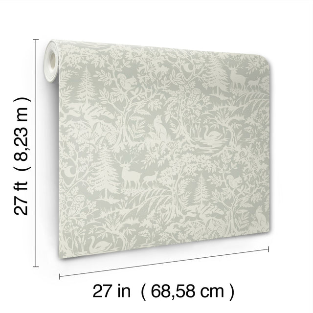 Alrick Sage Forest Venture Wallpaper with Woodland Animals in Farmhouse Style - Chesapeake 3125-72323