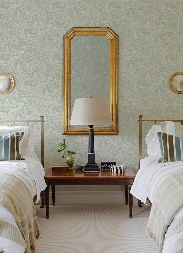 Alrick Sage Forest Venture Wallpaper with Woodland Animals in Farmhouse Style - Chesapeake 3125-72323