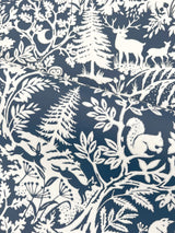 Alrick Navy Forest Venture Wallpaper with Farmhouse Animals Woodland Motif - Brewster 3125-72324