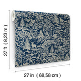 Alrick Navy Forest Venture Wallpaper with Farmhouse Animals Woodland Motif - Brewster 3125-72324