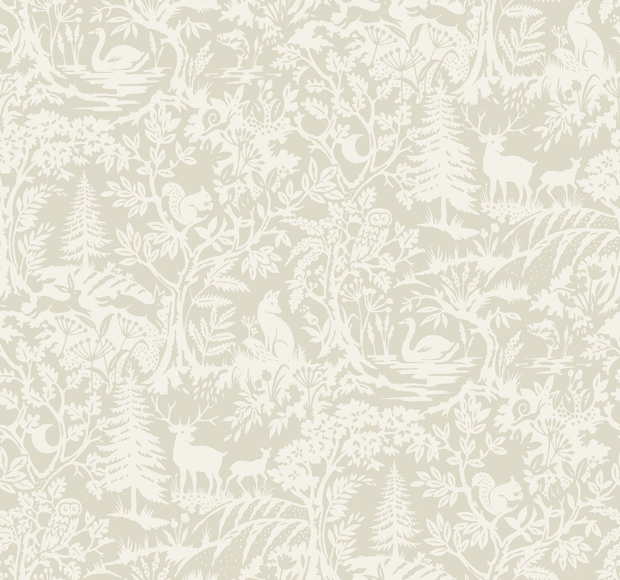Alrick Taupe Forest Venture Wallpaper with Animals Motif - Chesapeake 3125-72325