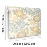 Zalipie Apricot Floral Trail Wallpaper with Bohemian Botanical Flower Motif - Brewster 3125-72326