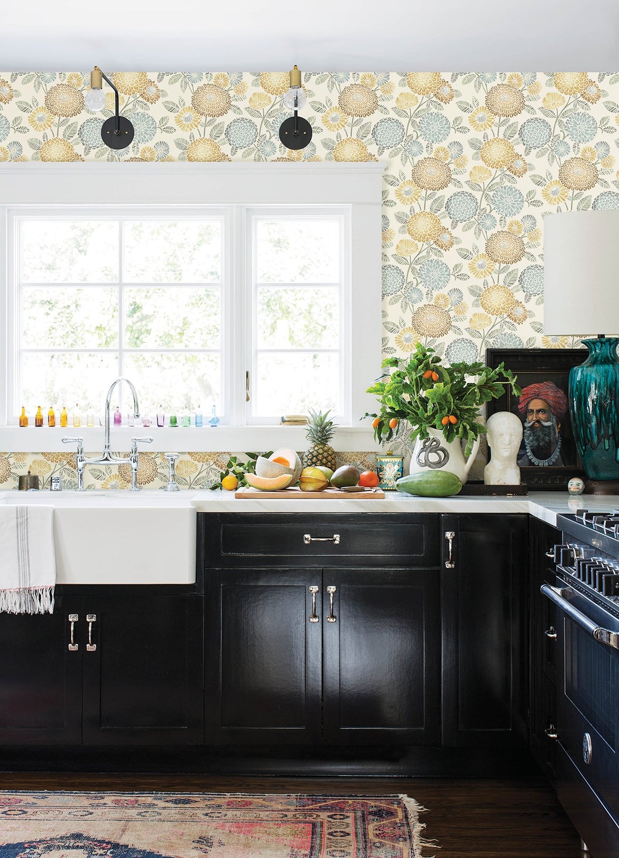 Zalipie Apricot Floral Trail Wallpaper with Bohemian Botanical Flower Motif - Brewster 3125-72326