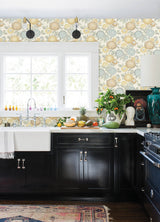 Zalipie Apricot Floral Trail Wallpaper with Bohemian Botanical Flower Motif - Brewster 3125-72326